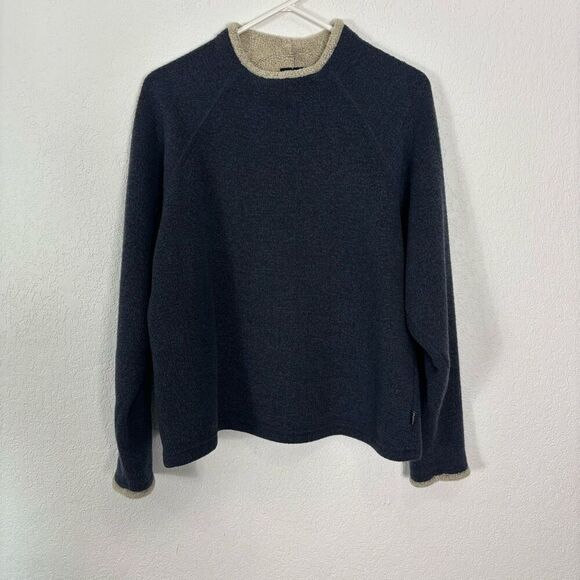 Alf Kuhl Women’s Sweater Fleece Crewneck Pullover Sweater Blue with Cream Cuff S - Picture 1 of 7